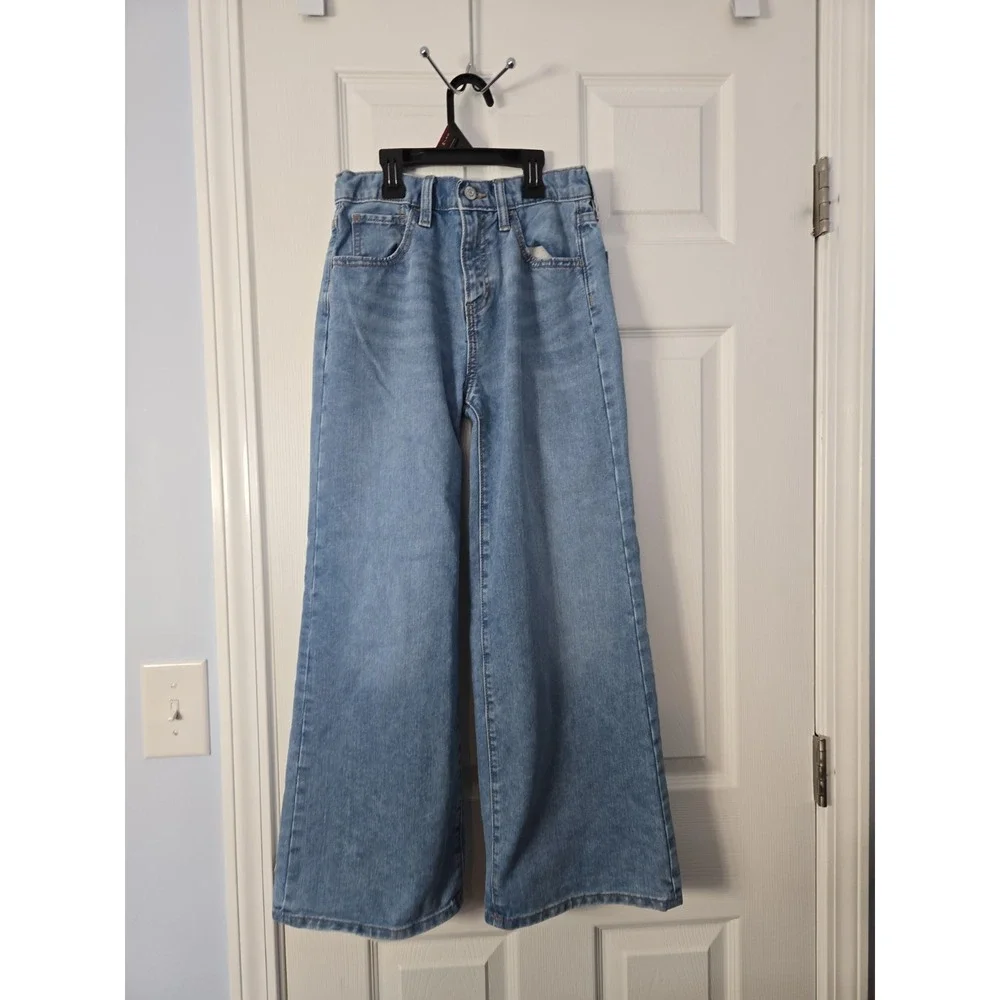 Old Navy Girls 14 High-Rise Baggy Wide-Leg Dark Wash Blue Denim Jeans Pockets